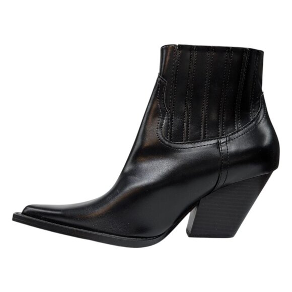 Zara Cowboy Ankle Boots Womens Black Faux Leather Pointed Toe EU 40 US 9 NWOT - Picture 4 of 12